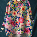 Elsebeth - Women's Oversized Collar Floral Print Blouse - Light Pink