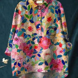 Elsebeth - Women's Oversized Collar Floral Print Blouse - Light Pink