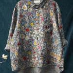 Elsebeth - Women's Oversized Collar Floral Print Blouse - Beige