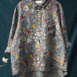 Elsebeth - Women's Oversized Collar Floral Print Blouse - Beige