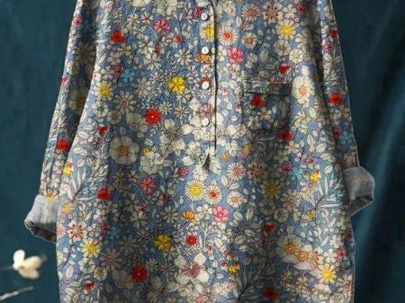Elsebeth - Women's Oversized Collar Floral Print Blouse - Beige