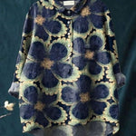 Elsebeth - Women's Oversized Collar Floral Print Blouse - Navy