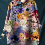 Elsebeth - Women's Oversized Collar Floral Print Blouse - Lilac