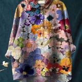 Elsebeth - Women's Oversized Collar Floral Print Blouse - Lilac