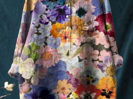 Elsebeth - Women's Oversized Collar Floral Print Blouse - Lilac