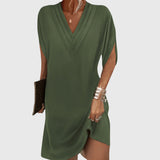 Eluned - Women's Flowing Dress with Soft Draped Waist - Green