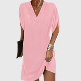 Eluned - Women's Flowing Dress with Soft Draped Waist - Pink