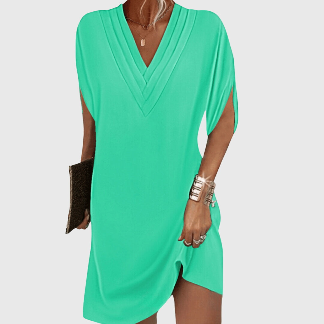 Eluned - Women's Flowing Dress with Soft Draped Waist - Bright Green