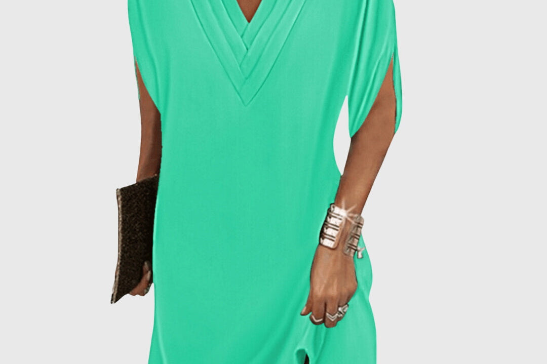 Eluned - Women's Flowing Dress with Soft Draped Waist - Bright Green