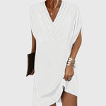 Eluned - Women's Flowing Dress with Soft Draped Waist - White