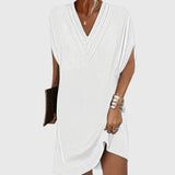 Eluned - Women's Flowing Dress with Soft Draped Waist - White