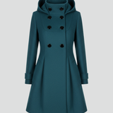 Emberly - Women's Hooded Double-Breasted A-Line Coat