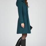Emberly - Women's Hooded Double-Breasted A-Line Coat