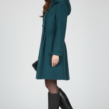 Emberly - Women's Hooded Double-Breasted A-Line Coat