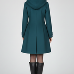 Emberly - Women's Hooded Double-Breasted A-Line Coat