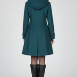 Emberly - Women's Hooded Double-Breasted A-Line Coat