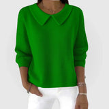 Emer - Women's Relaxed Knit Sweater with Rounded Collar - Green