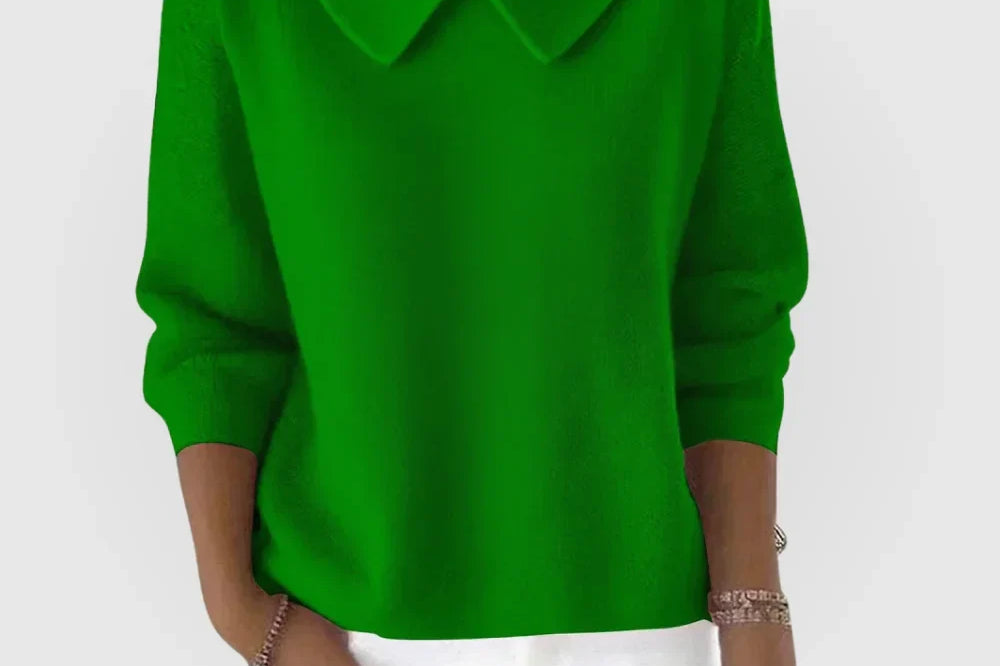 Emer - Women's Relaxed Knit Sweater with Rounded Collar - Green