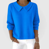 Emer - Women's Relaxed Knit Sweater with Rounded Collar - Blue