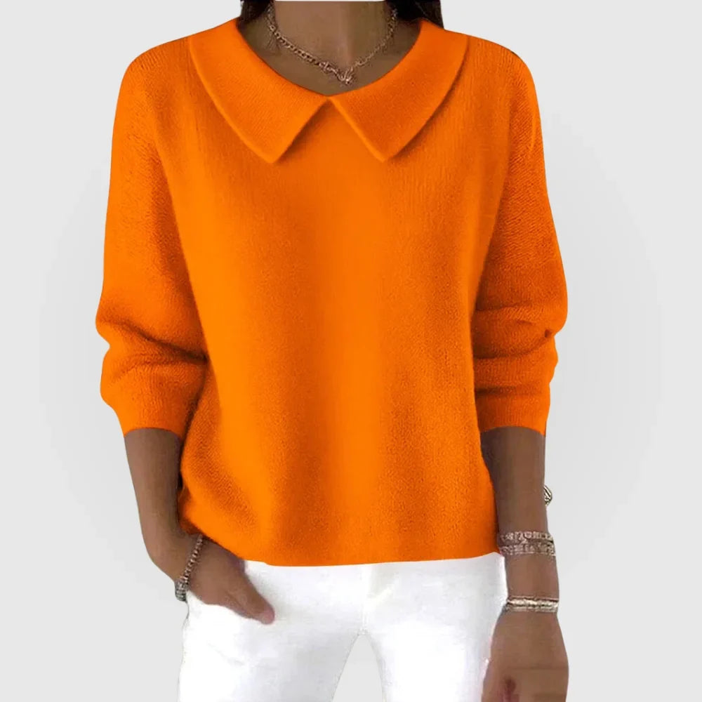 Emer - Women's Relaxed Knit Sweater with Rounded Collar - Orange
