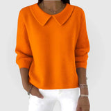 Emer - Women's Relaxed Knit Sweater with Rounded Collar - Orange