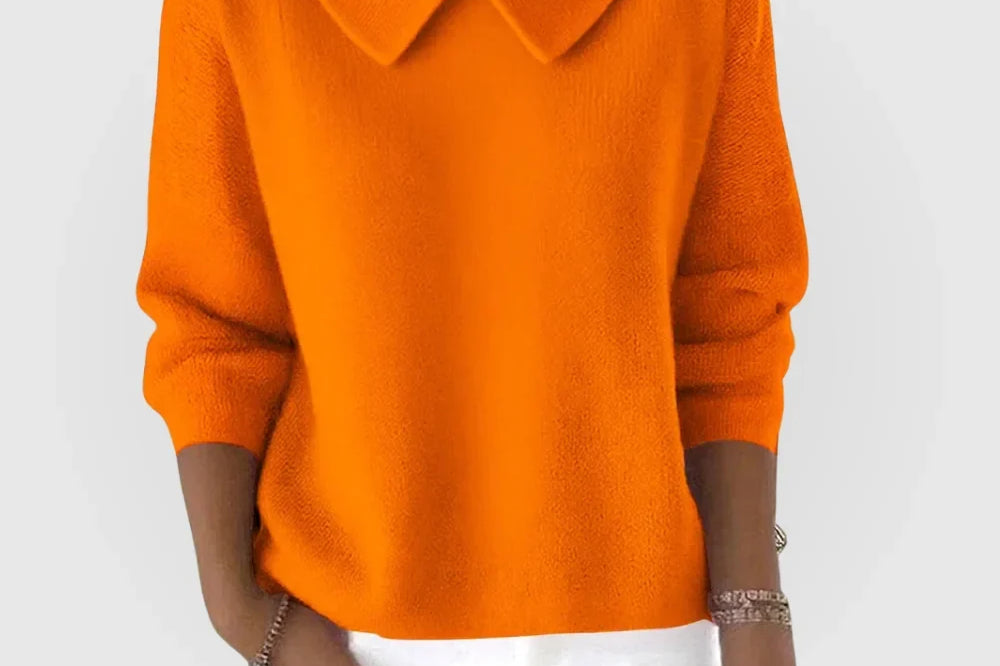 Emer - Women's Relaxed Knit Sweater with Rounded Collar - Orange