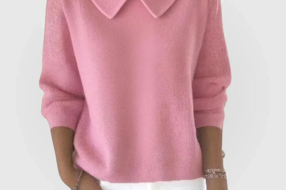 Emer - Women's Relaxed Knit Sweater with Rounded Collar - Pink