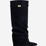 Noirenne Slouchy Fold Over Knee High Boots