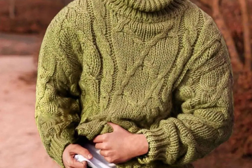 Emmett - Men's Chunky Cable Knit Turtleneck Sweater - Green