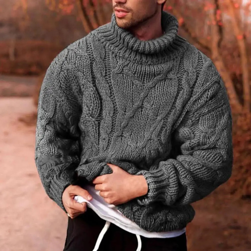 Emmett - Men's Chunky Cable Knit Turtleneck Sweater - Gray