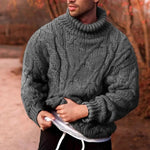 Emmett - Men's Chunky Cable Knit Turtleneck Sweater - Gray