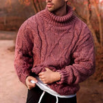 Emmett - Men's Chunky Cable Knit Turtleneck Sweater - Red