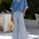 Blue linen wide-leg set