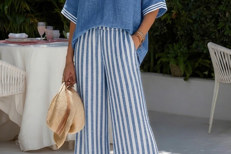 Blue linen wide-leg set