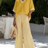 Yellow linen wide-leg set