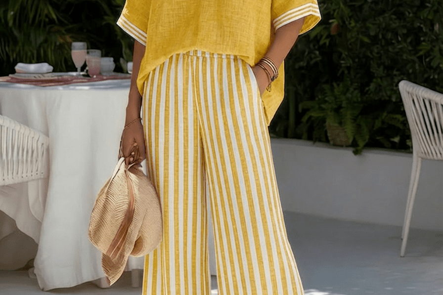 Yellow linen wide-leg set