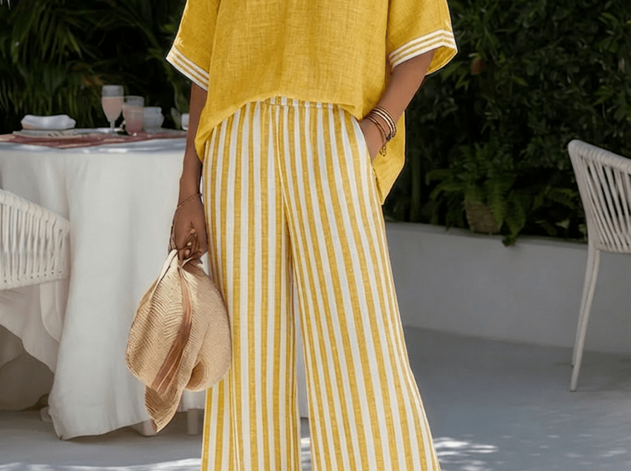 Yellow linen wide-leg set