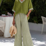 Green linen wide-leg set