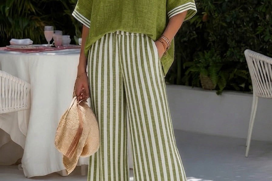 Green linen wide-leg set