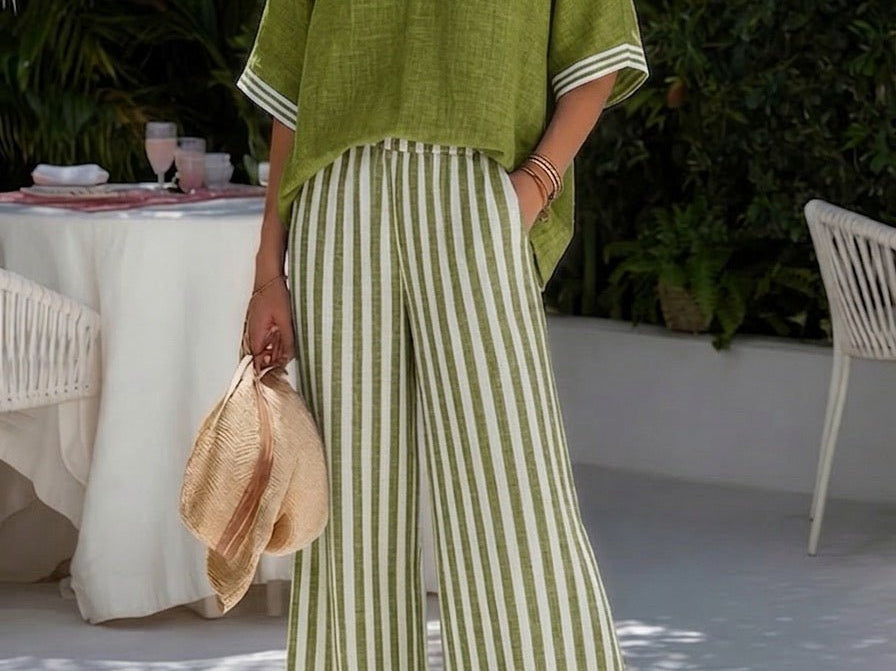 Green linen wide-leg set