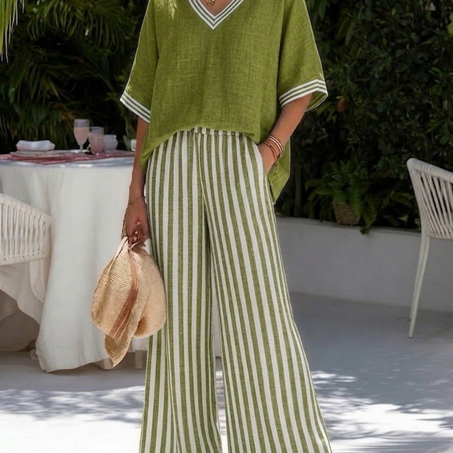 Green linen wide-leg set