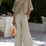Beige linen wide-leg set
