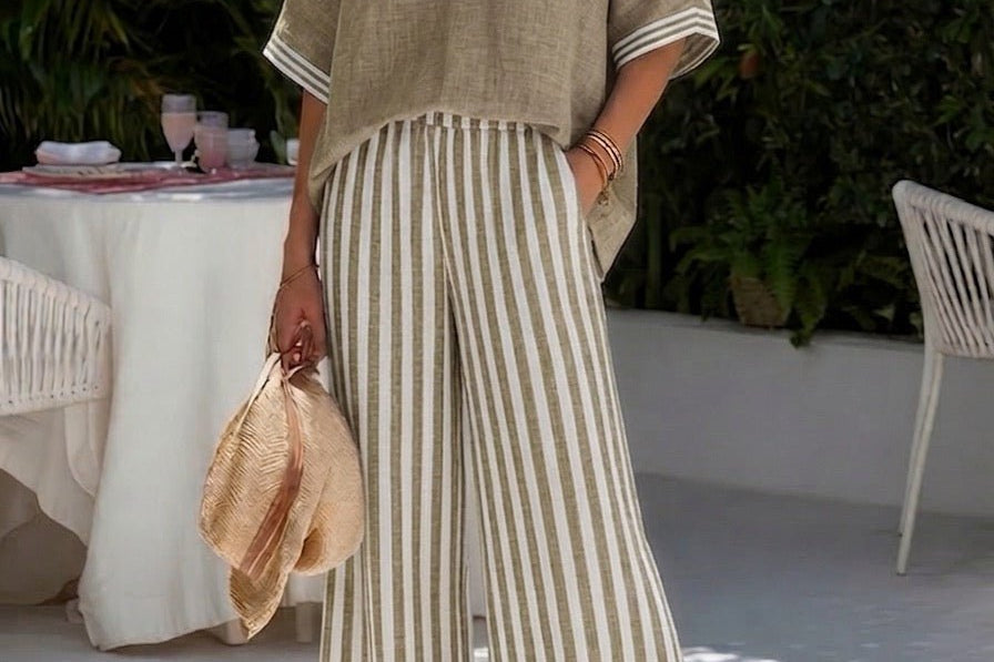 Beige linen wide-leg set
