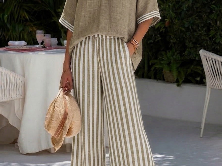 Beige linen wide-leg set