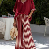 Red linen wide-leg set