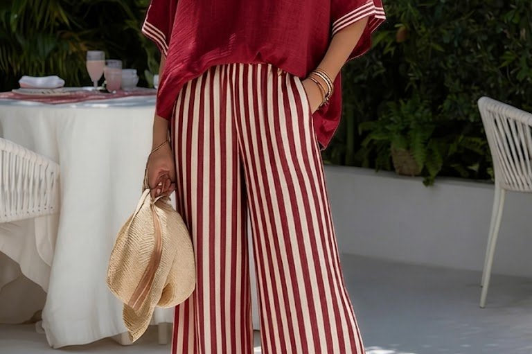 Red linen wide-leg set