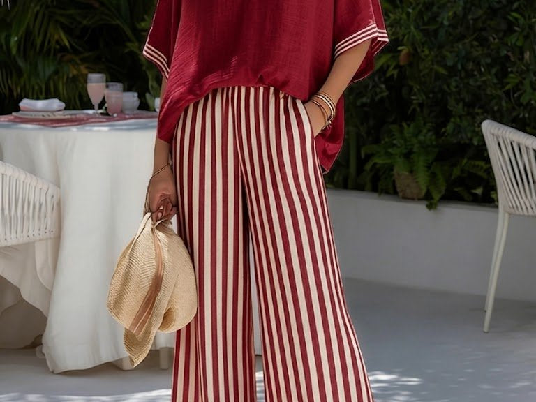 Red linen wide-leg set