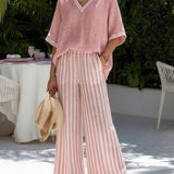 Pink linen wide-leg set