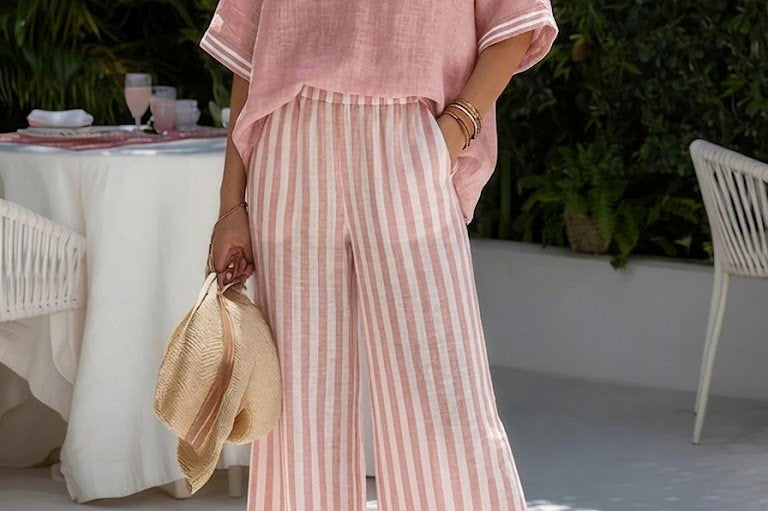 Pink linen wide-leg set