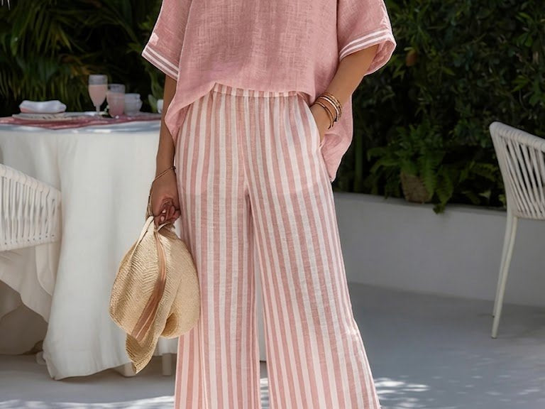 Pink linen wide-leg set